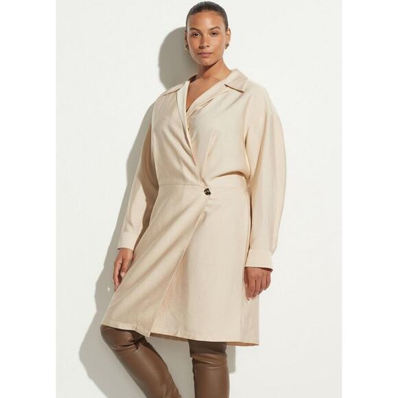 NEW VInce Plus Size Extended Shaped Collar Long Sleeve Wrap Dress Beige Size 22 - Picture 1 of 7